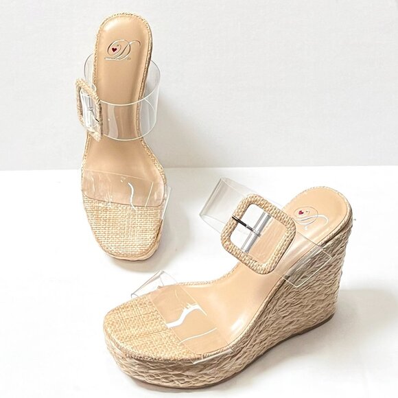 New Clear Straps Platform Wedge Heel Espadrilles Sandals - Picture 3 of 7